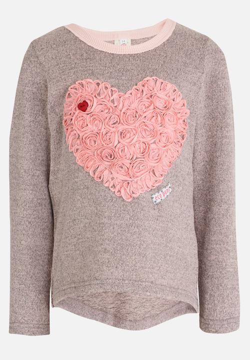 Eco Punk - Girls Embroidered Heart Top Mid Pink