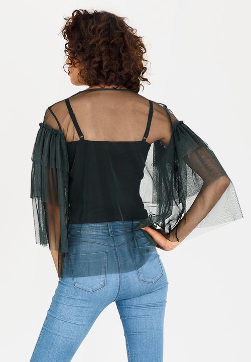STYLE REPUBLIC - Sheer Frill Top Green