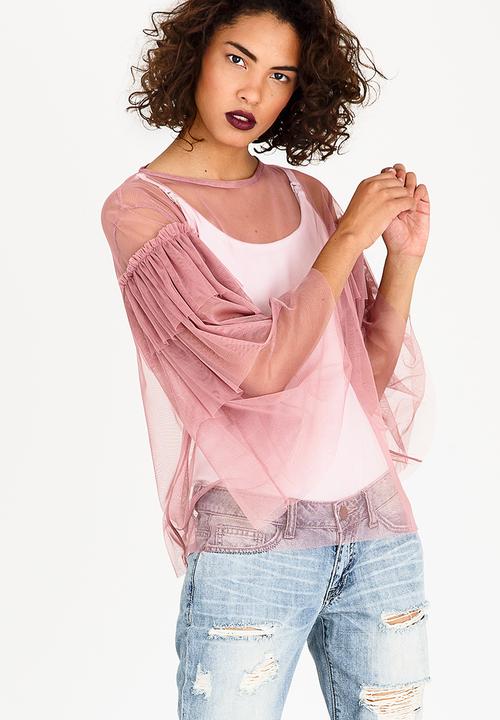 STYLE REPUBLIC - Sheer Frill Top Pale Pink