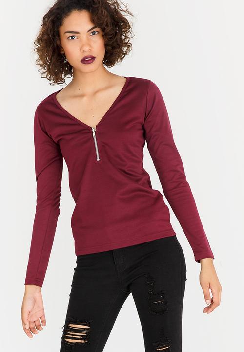 c(inch) - Zip Detail Top Burgundy