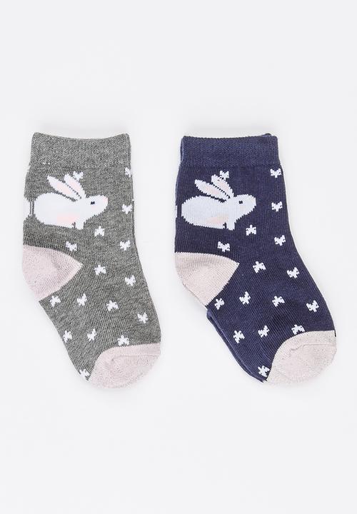MINOTI - 2 Pack printed ankle socks with pom pom detail - Multi