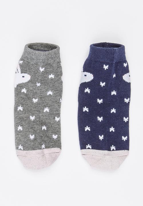 MINOTI - 2 Pack printed ankle socks with pom pom detail - Multi