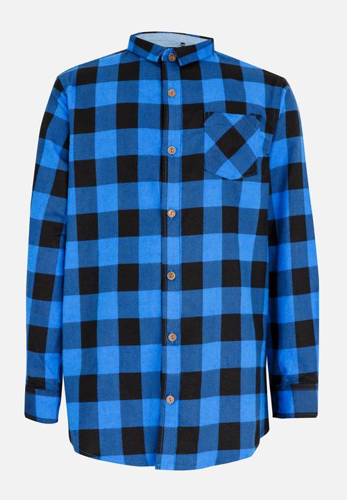 Brave Soul - Printed Check Shirt Blue