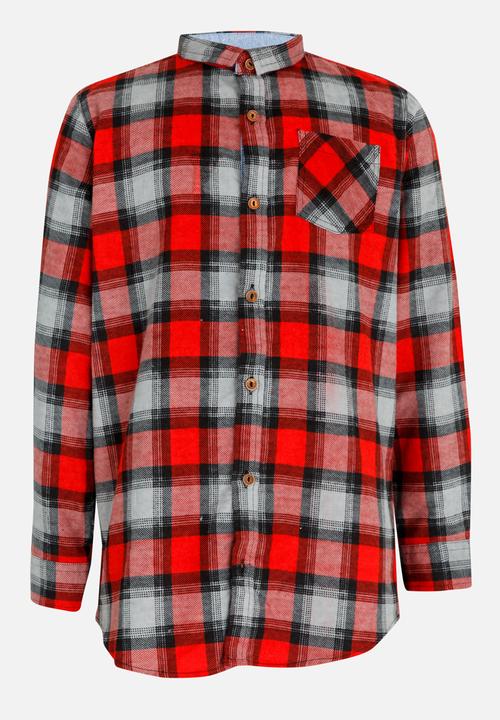 Brave Soul - Printed Check Shirt Dark Red