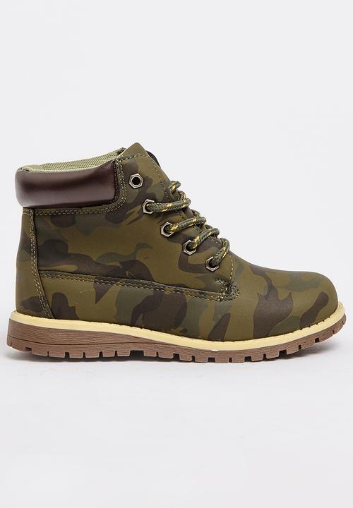 Jumbo - Camo Lace Up Boot Khaki Green