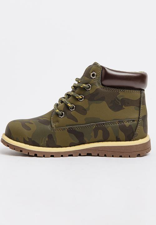 Jumbo - Camo Lace Up Boot Khaki Green