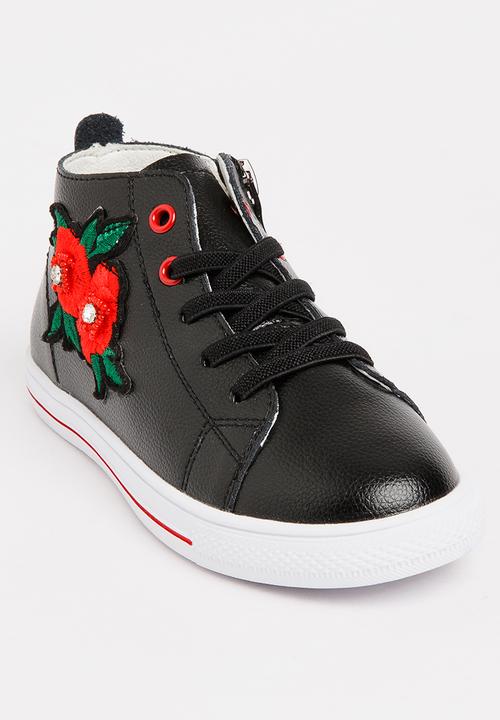 Pop Candy - Girls Flower Embellished Sneaker Black