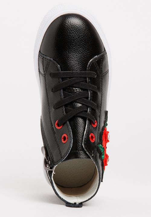Pop Candy - Girls Flower Embellished Sneaker Black
