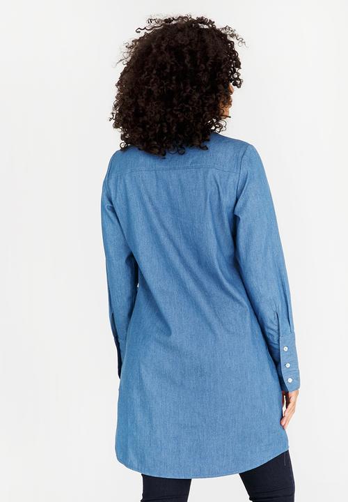 edit Maternity - Shirt Dress with Pockets Mid Blue