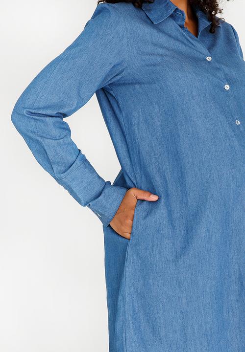 edit Maternity - Shirt Dress with Pockets Mid Blue