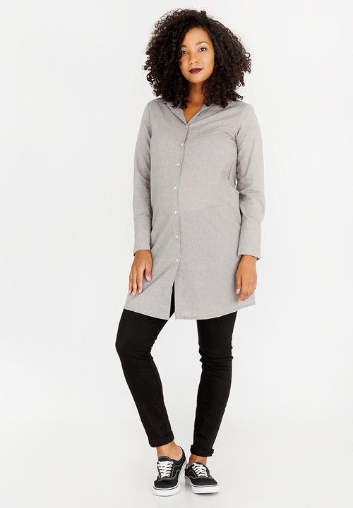 edit Maternity - Shirt Dress with Pockets Grey