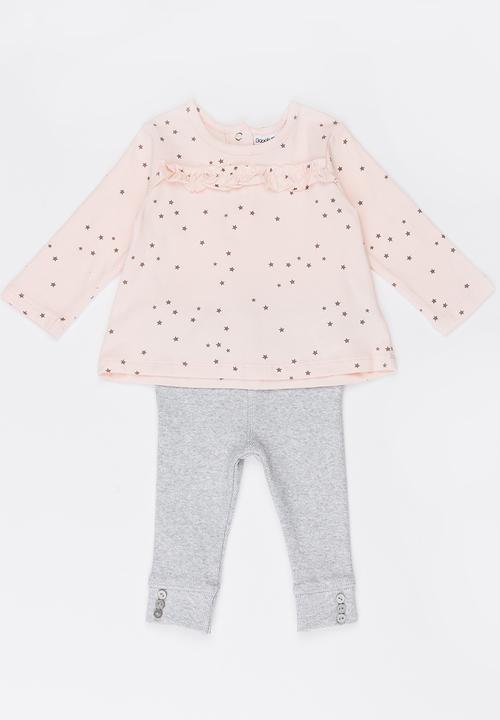 MINOTI - 2 Piece Printed Top & Rib Legging Set Pale Pink
