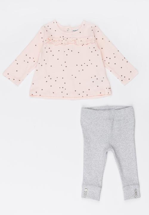 MINOTI - 2 Piece Printed Top & Rib Legging Set Pale Pink