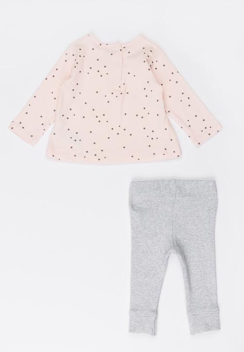 MINOTI - 2 Piece Printed Top & Rib Legging Set Pale Pink