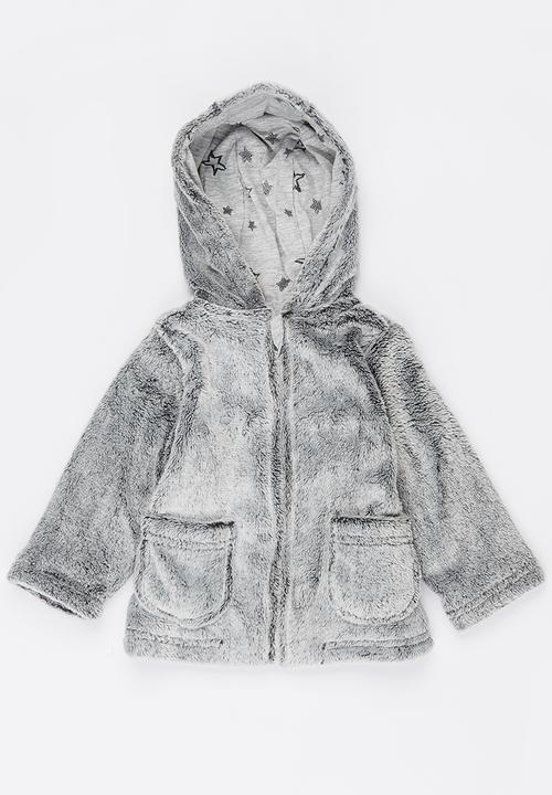 MINOTI - Soft Fur Zip Thru Hoody Grey