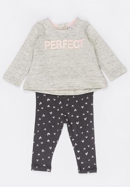 MINOTI - 2 Piece Dyed Fleece Top & Printed Legging Set Pale Grey