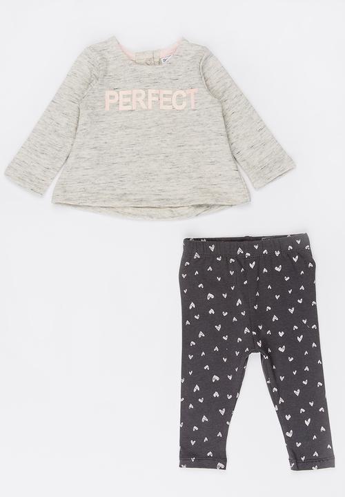 MINOTI - 2 Piece Dyed Fleece Top & Printed Legging Set Pale Grey