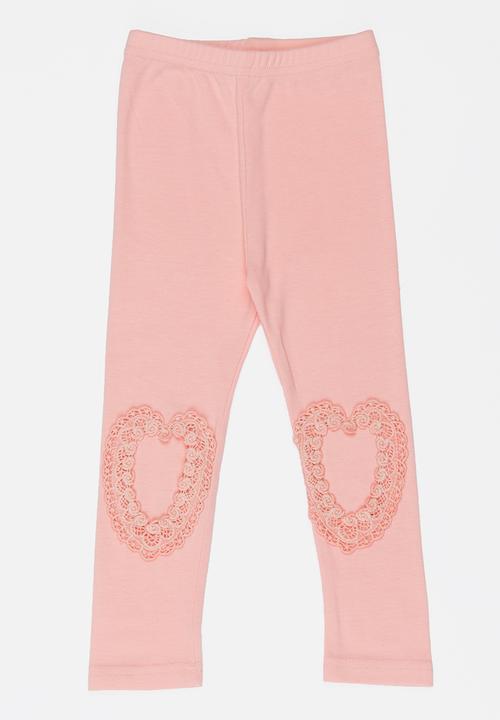 Pop Candy - Leggings with Heart Print at Knee Pale Pink