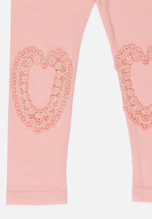 Pop Candy - Leggings with Heart Print at Knee Pale Pink