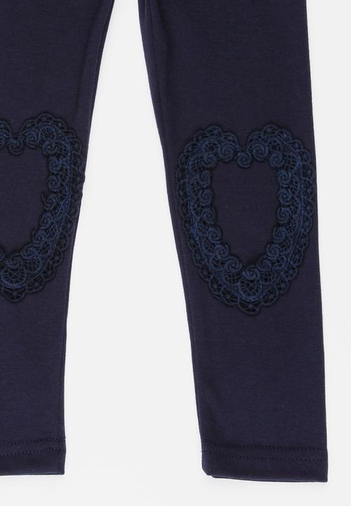Pop Candy - Leggings with Heart Print at Knee Navy