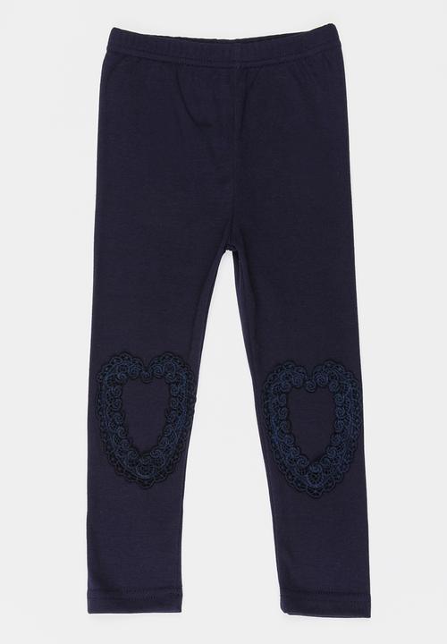 Pop Candy - Leggings with Heart Print at Knee Navy