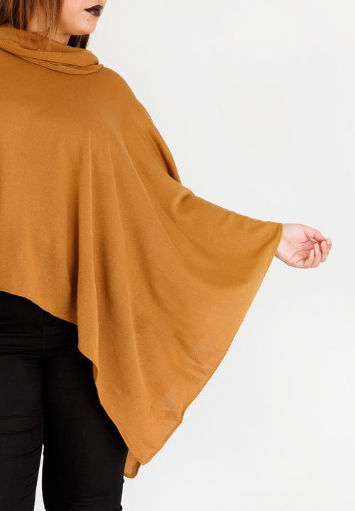 edit Plus - Cowl Neck Poncho Camel