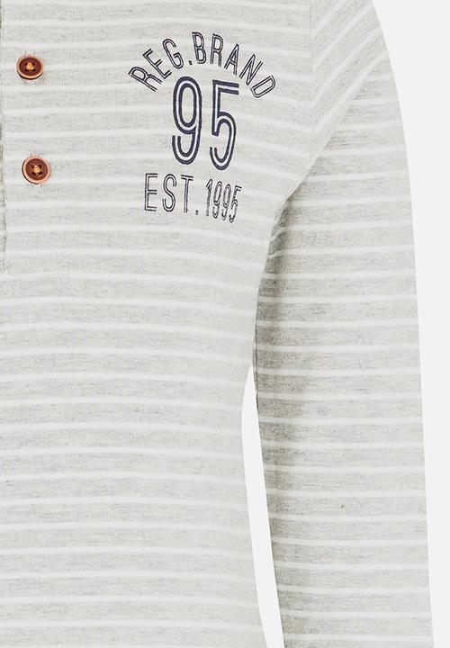 MINOTI - Washed out stripe grandad tee - grey & white 