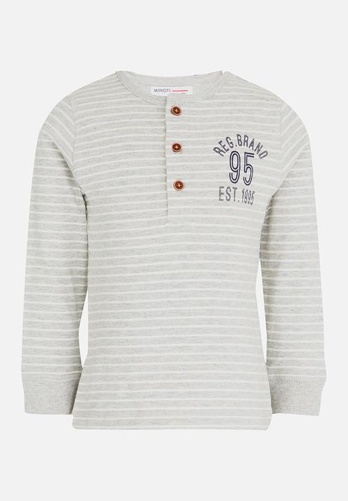 MINOTI - Washed out stripe grandad tee - grey & white 