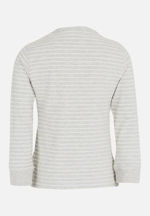 MINOTI - Washed out stripe grandad tee - grey & white 