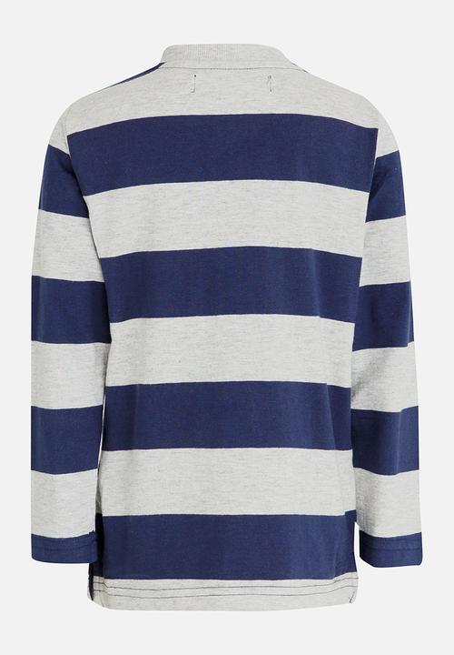 MINOTI - Striped Long Sleeve Grandad T-Shirt Grey