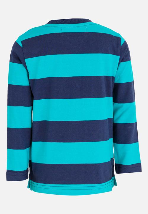 MINOTI - Striped Long Sleeve Grandad T-Shirt Green