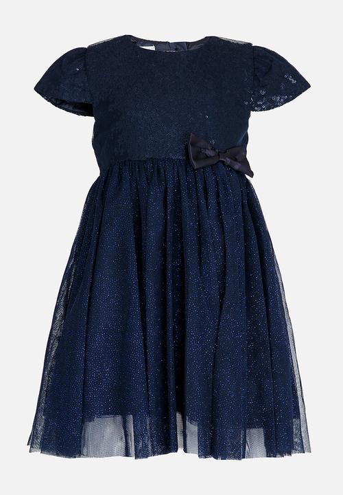 MINOTI - Sequin Tutu Dress with Belted Satin Bow Navy