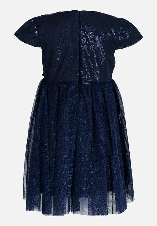 MINOTI - Sequin Tutu Dress with Belted Satin Bow Navy