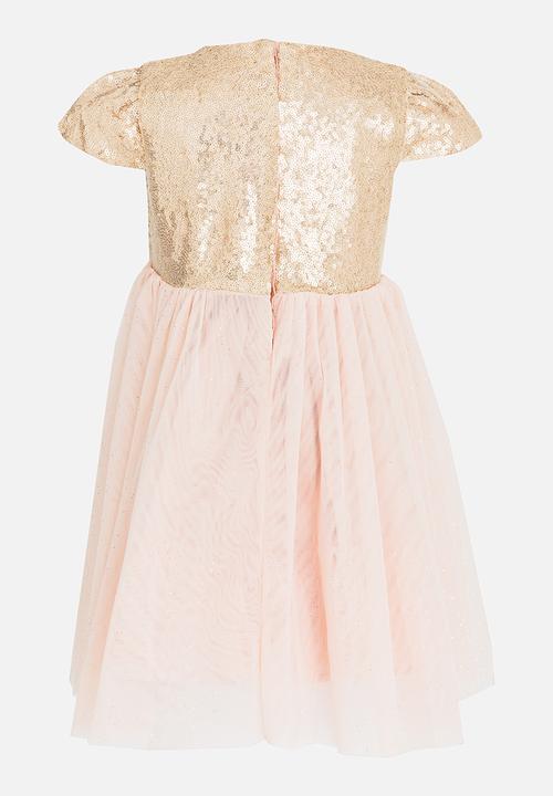 MINOTI - Sequin Tutu Dress with Belted Satin Bow Pale Pink