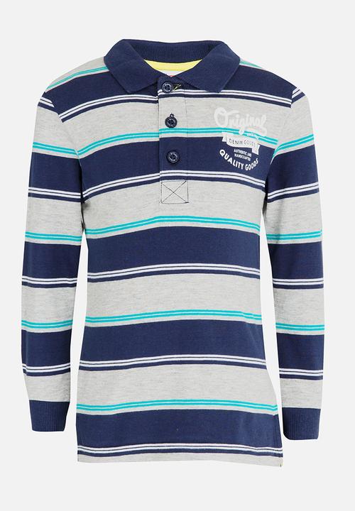 MINOTI - Striped Polo Long Sleeve Shirt Grey
