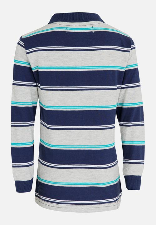 MINOTI - Striped Polo Long Sleeve Shirt Grey