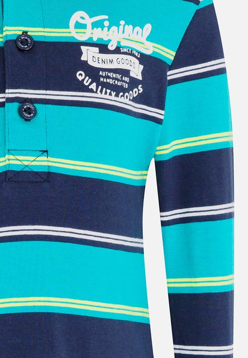 MINOTI - Striped Polo Long Sleeve Shirt Green