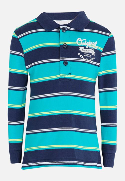 MINOTI - Striped Polo Long Sleeve Shirt Green