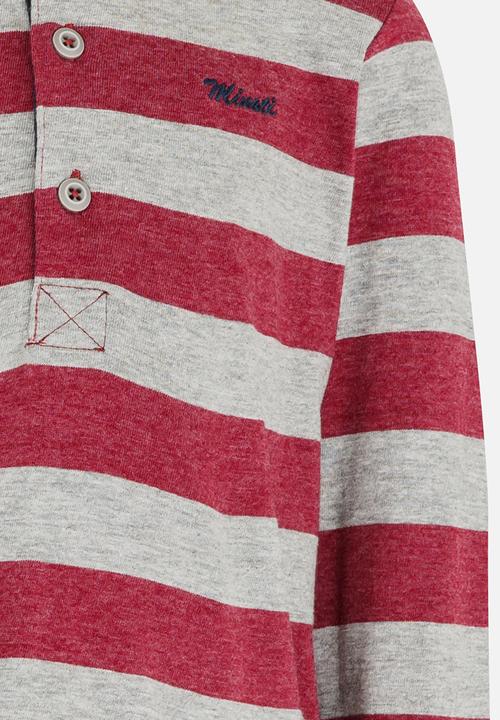 MINOTI - Striped Long Sleeve Polo Grey Melange