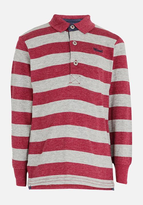 MINOTI - Striped Long Sleeve Polo Grey Melange