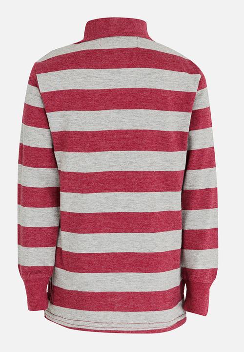 MINOTI - Striped Long Sleeve Polo Grey Melange