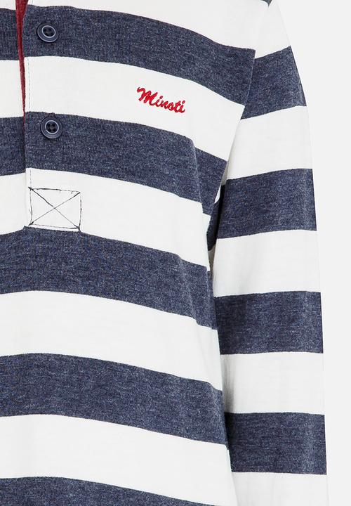 MINOTI - Striped Long Sleeve Polo Navy