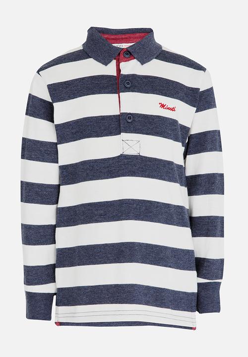 MINOTI - Striped Long Sleeve Polo Navy