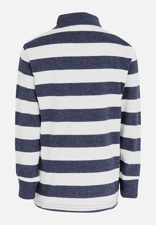 MINOTI - Striped Long Sleeve Polo Navy