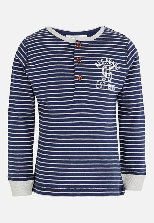 MINOTI - Washed out stripe grandad tee - navy & white
