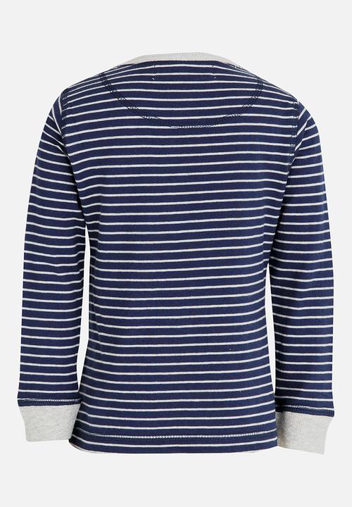 MINOTI - Washed out stripe grandad tee - navy & white