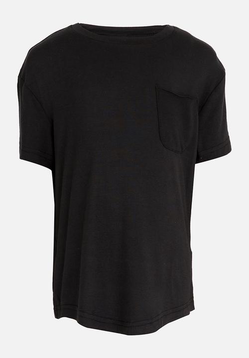 MINOTI - Longer Length Tee with Raw Edge Chest Pocket Black