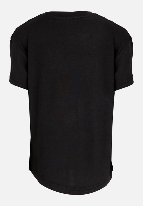 MINOTI - Longer Length Tee with Raw Edge Chest Pocket Black