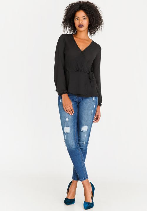 SISSY BOY - Girl Boss Wrap Blouse Black