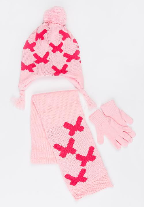 Soobe - Scarf, Beanie and Gloves Sets Pale Pink